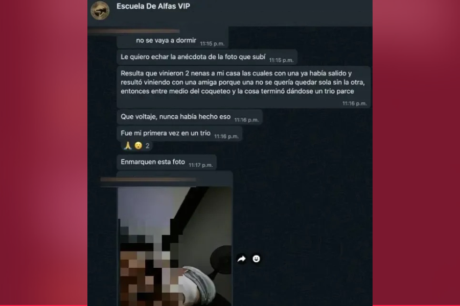 Imagen de un chat compartido por un seguidor a su "mentor de conquista", de la Escuela de Alfas VIP.