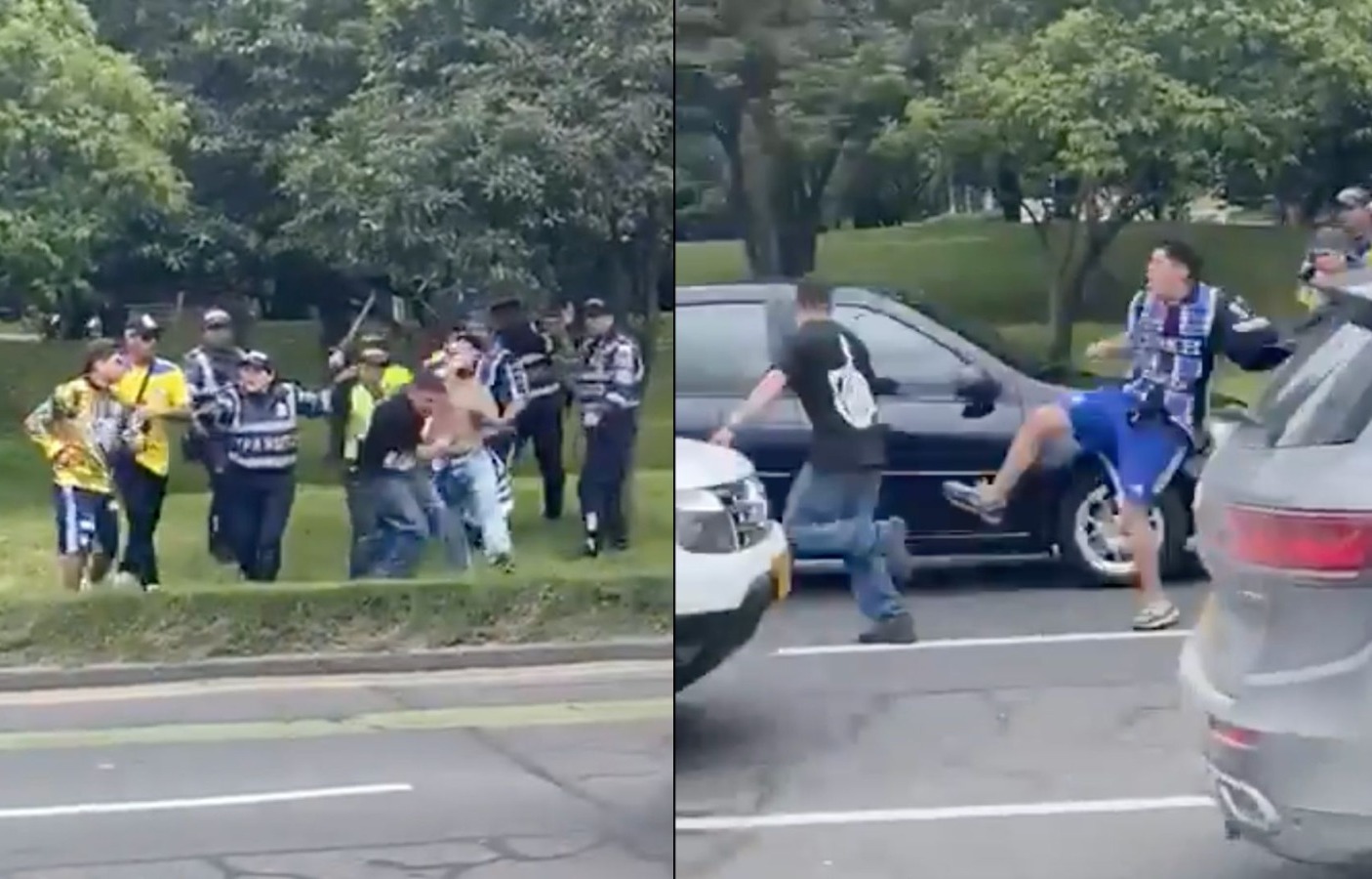 Hinchas de Millonarios golpean a hincha del Santa Fe en medio de Autopista Norte