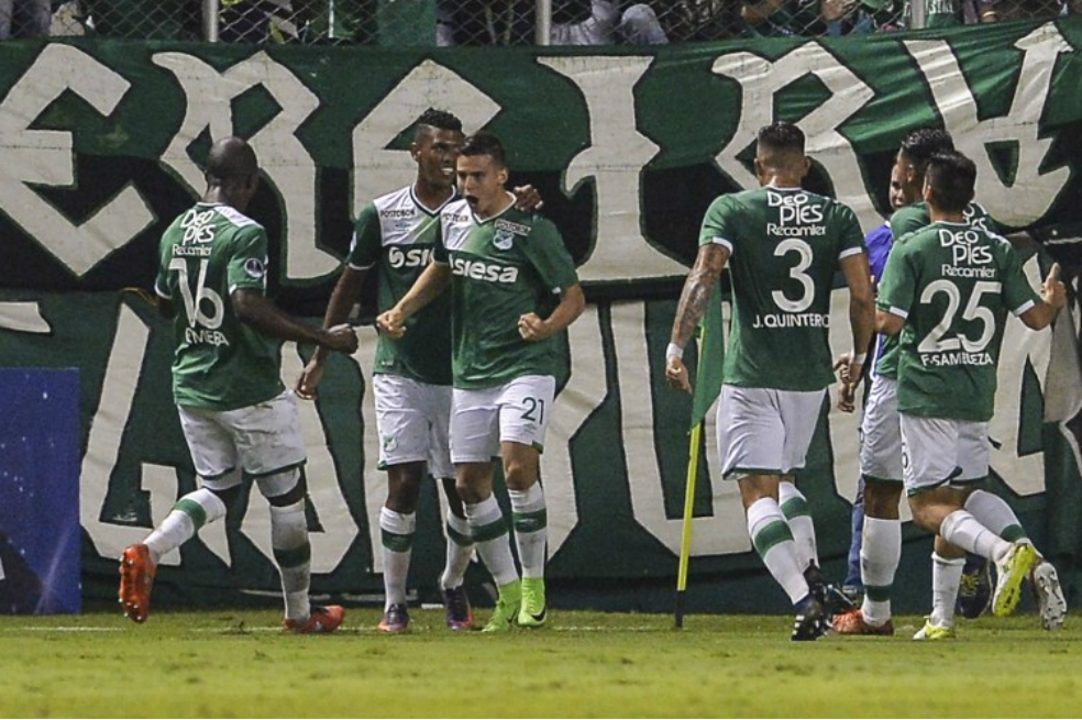 Nicolás Benedetti anotó el gol del triunfo del Deportivo Cali sobre Sportivo Luqueño. / AFP