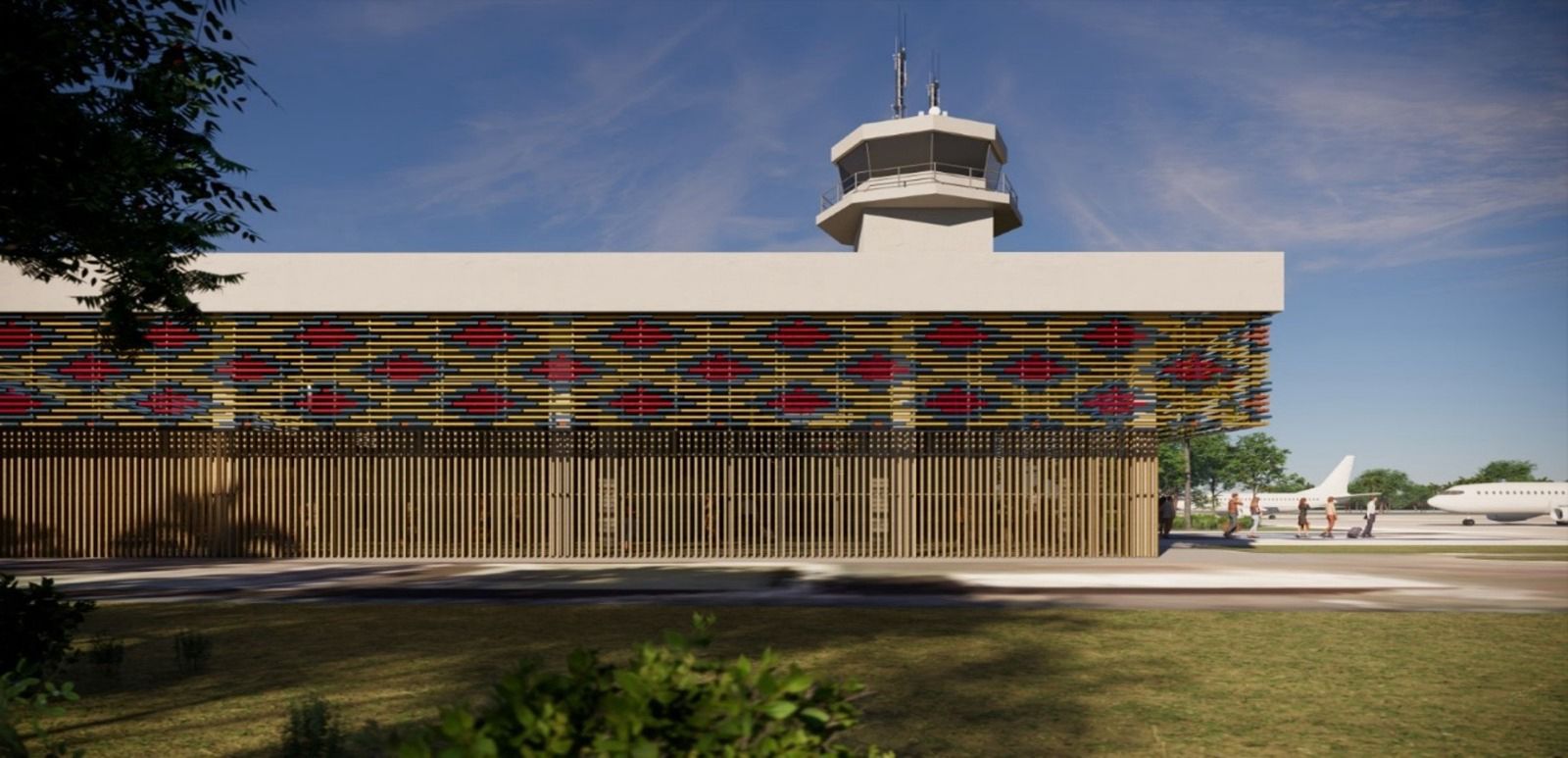 Render de la fachada del aeropuerto Almirante Padilla en Riohacha.