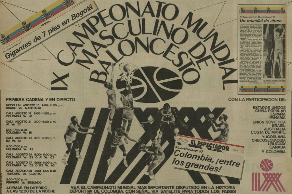 Recortes de prensa del periódico El Espectador sobre el Mundial de Baloncesto de 1982. / Uso exclusivo Archivo El Espectador.