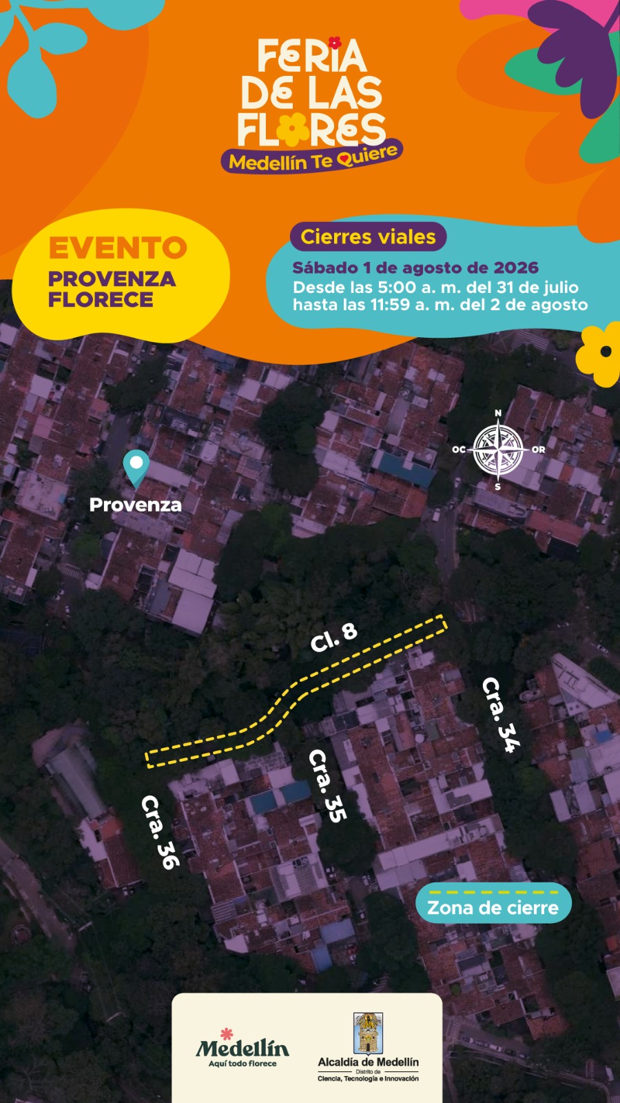 Cierre vial Medellín Feria de las Flores 2026.