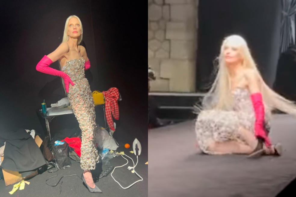 Modelo de 58 años se quitó los zapatos en el desfile de Valentino en París