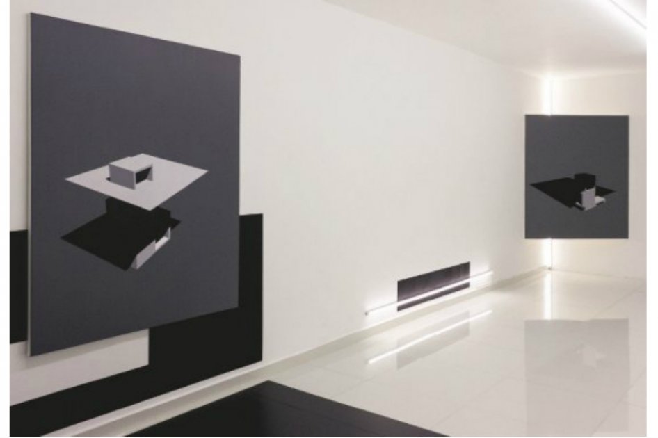 “Vibraciones improbables”, 2015-2016, de Alberto Lezaca. Acrílico sobre lienzo, vinilo adhesivo y luz LED. Dimensiones variables. / Cortesía ArtBo