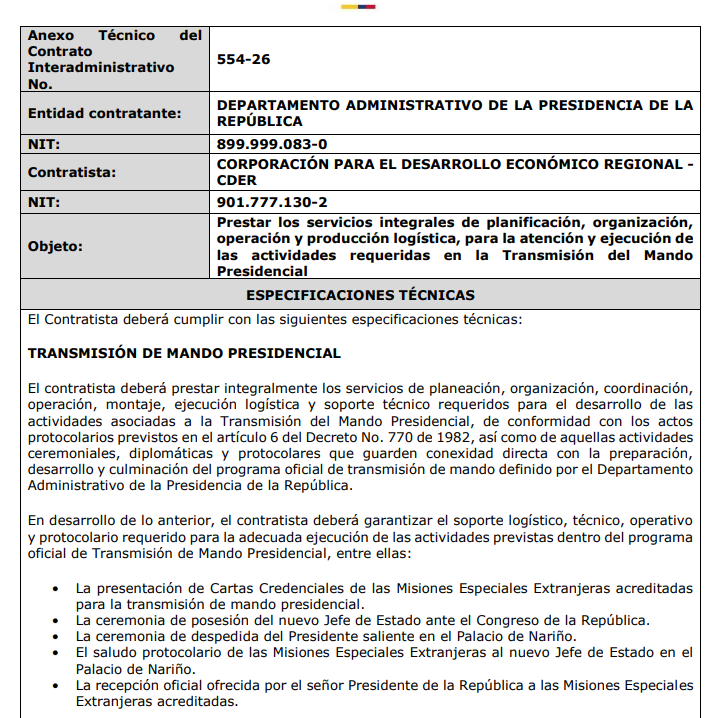 Contrato para la posesión de Abelardo de la Espriella