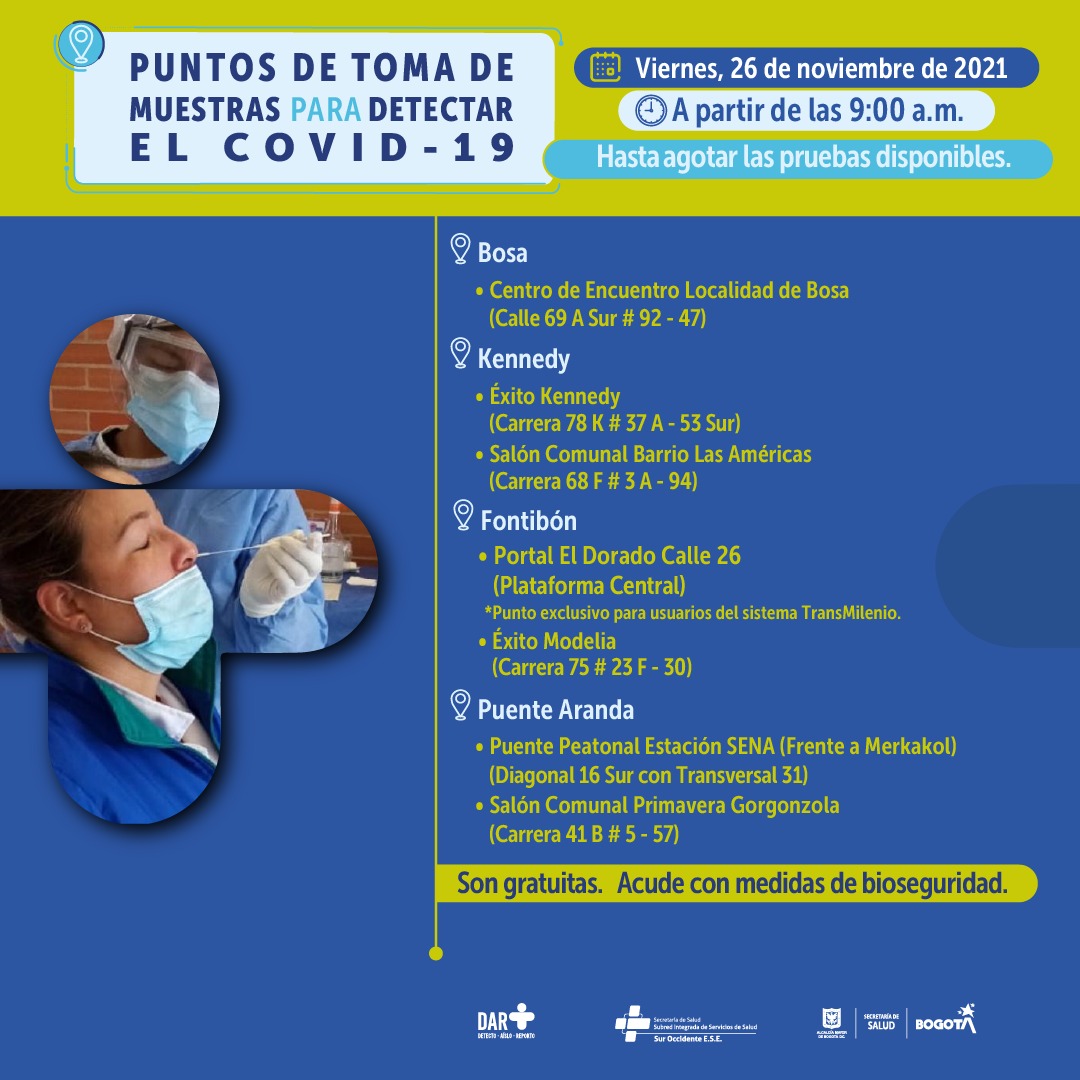 En estos puntos habrá pruebas gratuitas para Covid-19 este viernes en Bogotá.