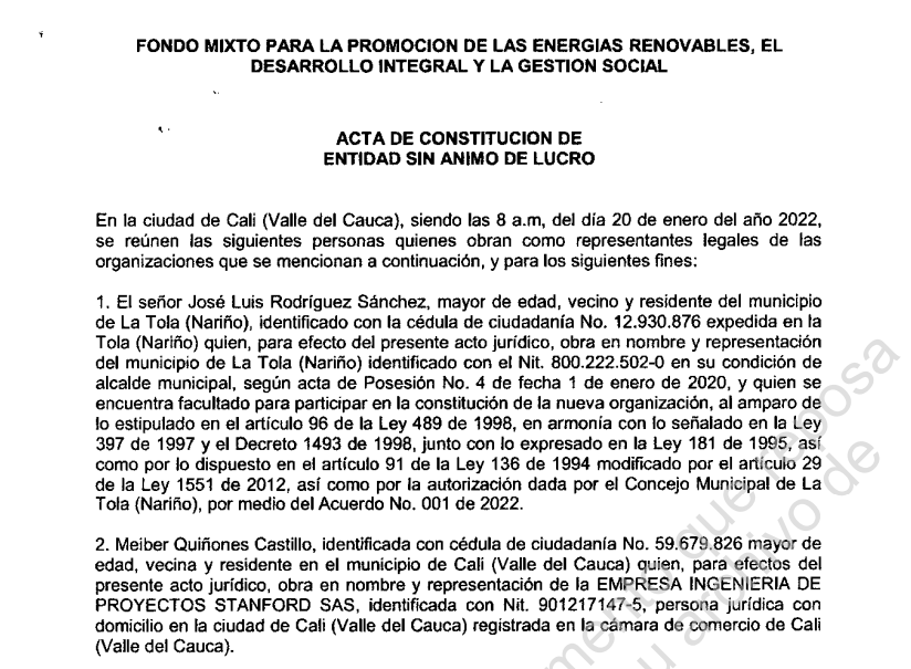 Acta de constitución del Fondo Mixto para la Promoción de las Energías Renovables (Foner).