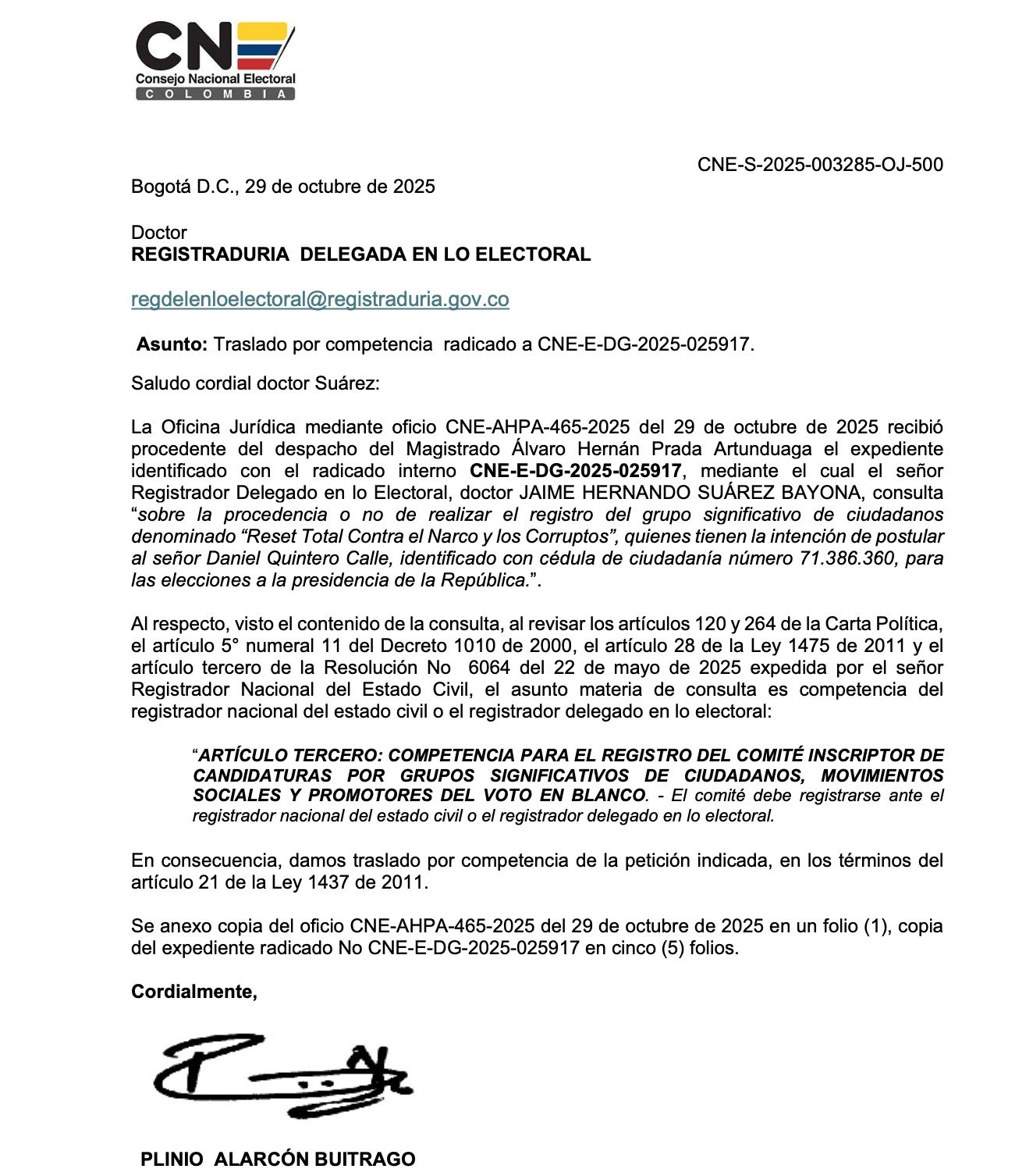 Decisión CNE Quintero