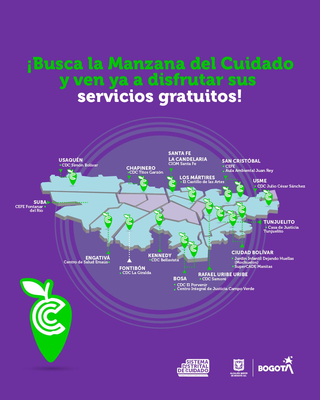 Ubicación de las manzanas del cuidado en la ciudad de Bogotá.