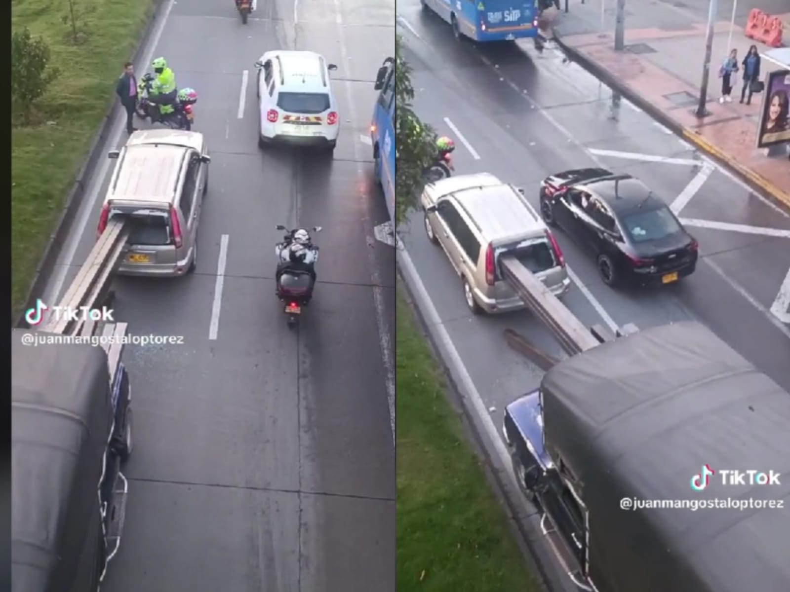 Video: viga de un camión con carga atravesó a una camioneta en Bogotá