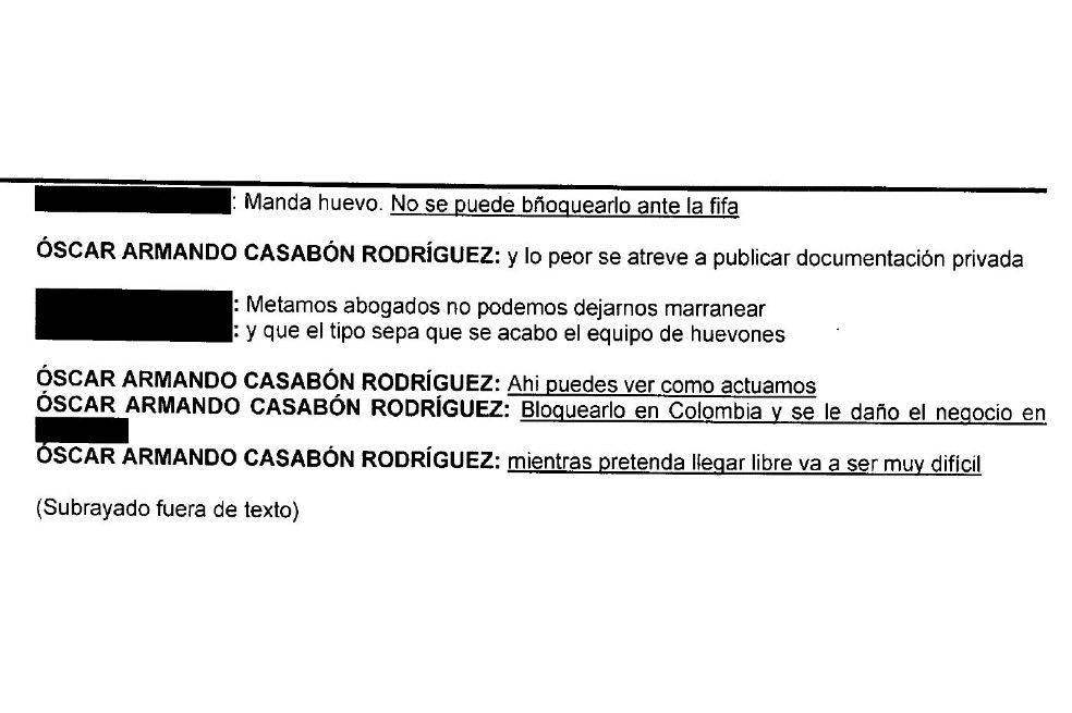 Conversación de Óscar Casabón Rodríguez, presidente del Deportivo Pasto, en un grupo de Whatsapp con otros presidentes de clubes.