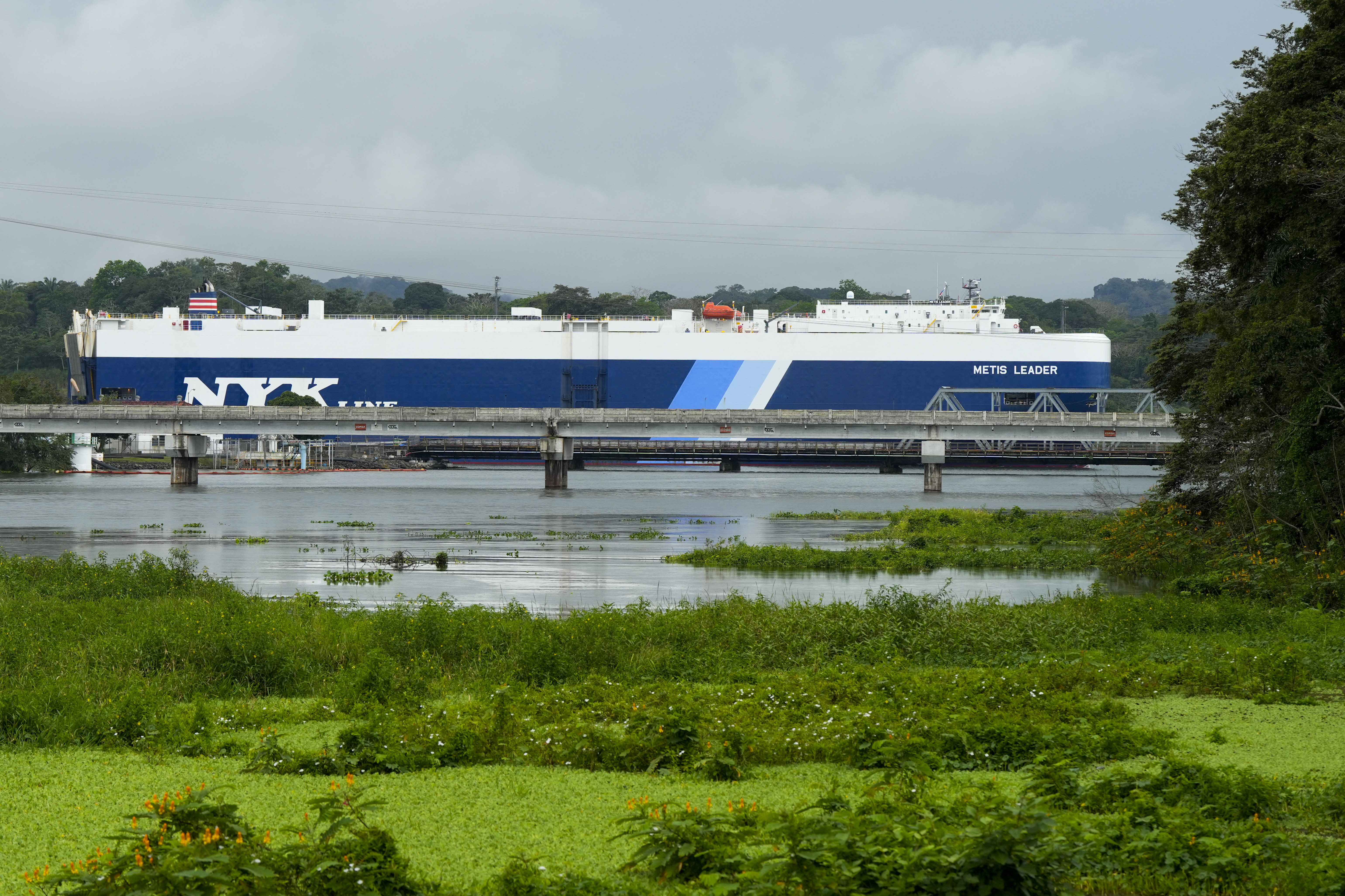 The Panamanian cargo ship Metis Leader sails on the Panama Canal in Gamboa, Panama, on December 28, 2024.
