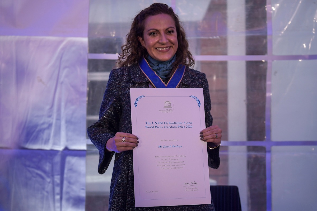 Jineth Bedoya recibió el premio a la libertad de prensa Unesco-Guillermo Cano