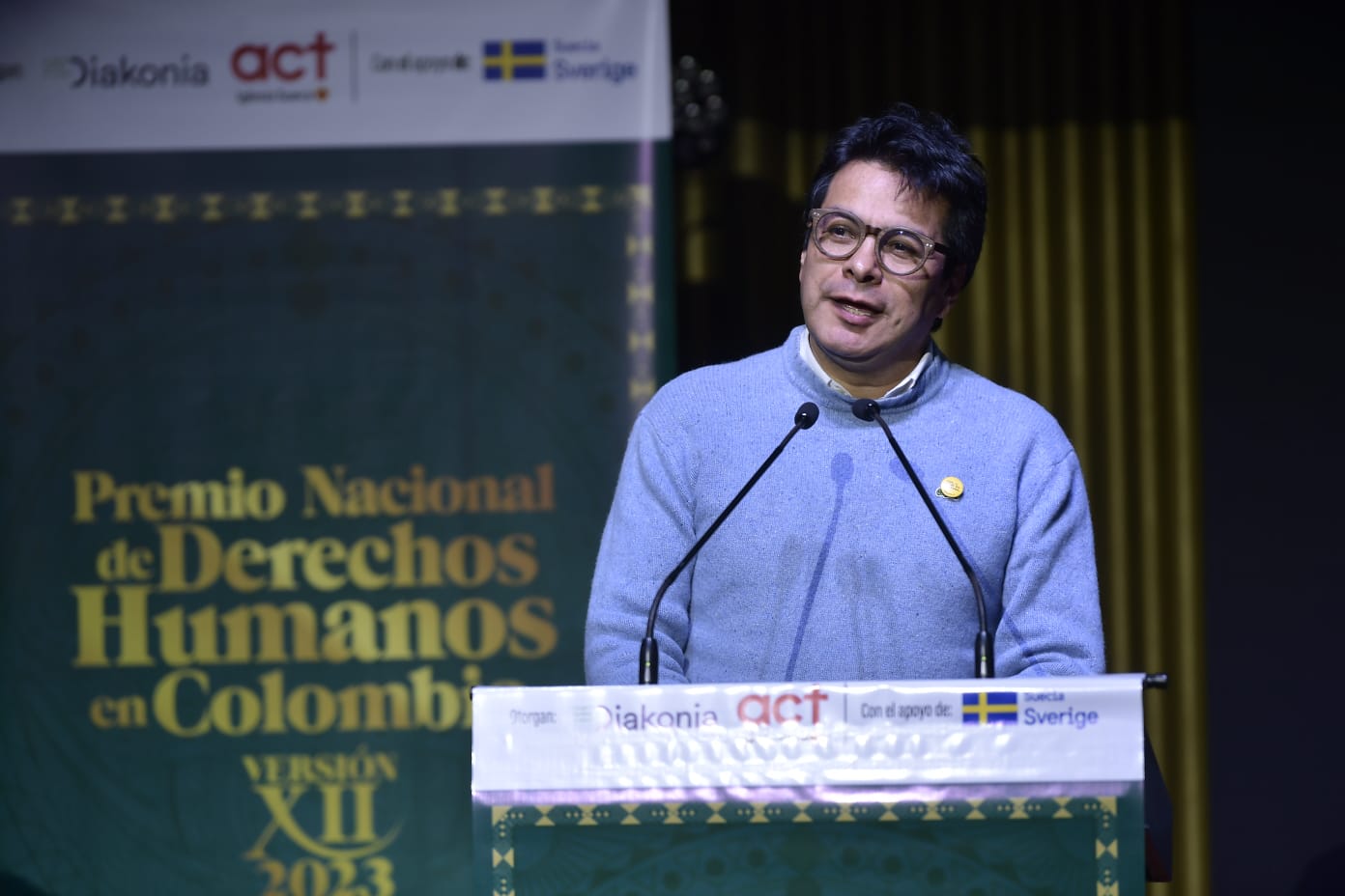 Danilo Rueda interviene en la entrega del Premio Nacional de Derechos Humanos 2023.