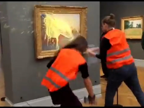 En video: activistas ambientales atacan cuadro “Los almiares” de Monet