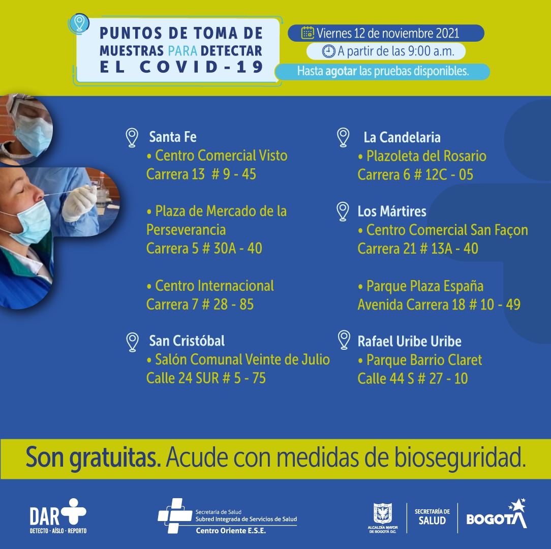 ¿Dónde hay pruebas gratuitas para Covid-19 este viernes en Bogotá?