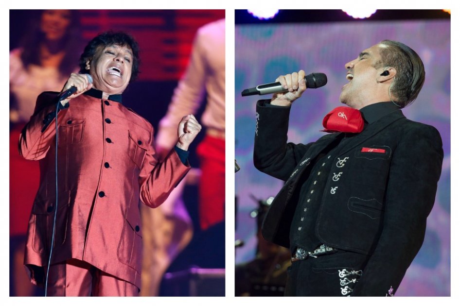 Los cantantes Juan Gabriel y Alejandro Fernández.