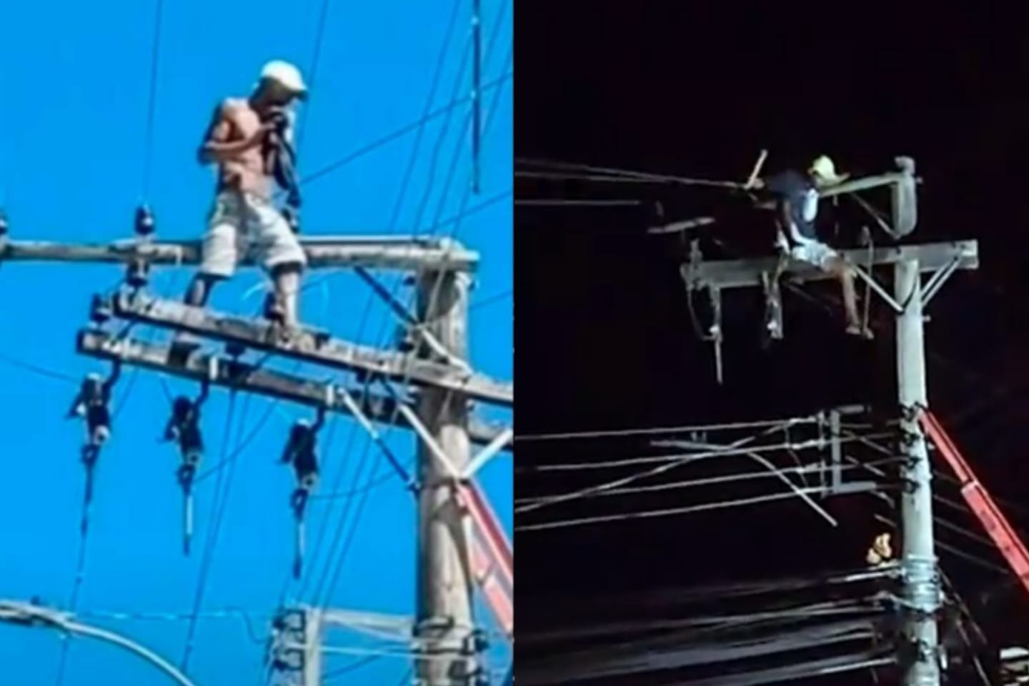 Ladrón subió a un poste de luz para escapar de la policía y quedó atrapado por 24 horas