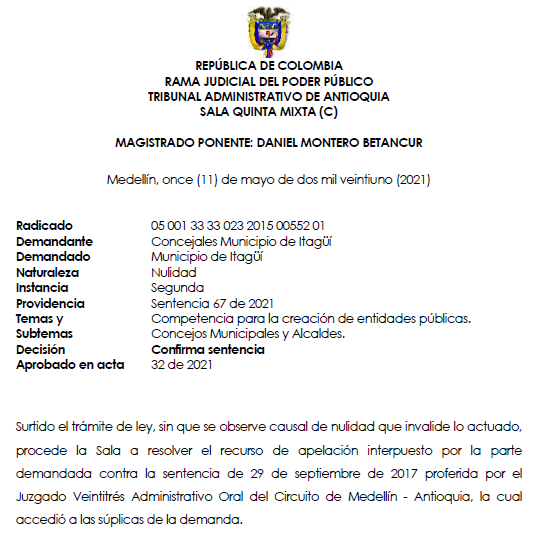 Fallo de segunda instancia que ratifica la nulidad en la creación de Adeli.
