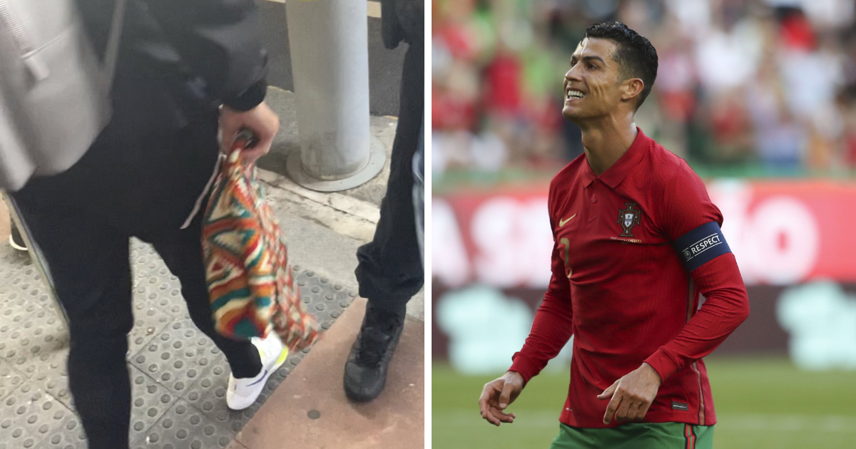 La reacción de Cristiano Ronaldo al recibir una mochila wayúu de un colombiano