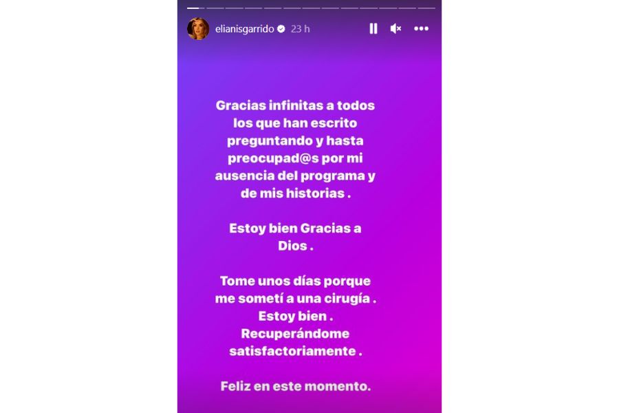 Publicación de Elianis Garrido en Instagram.