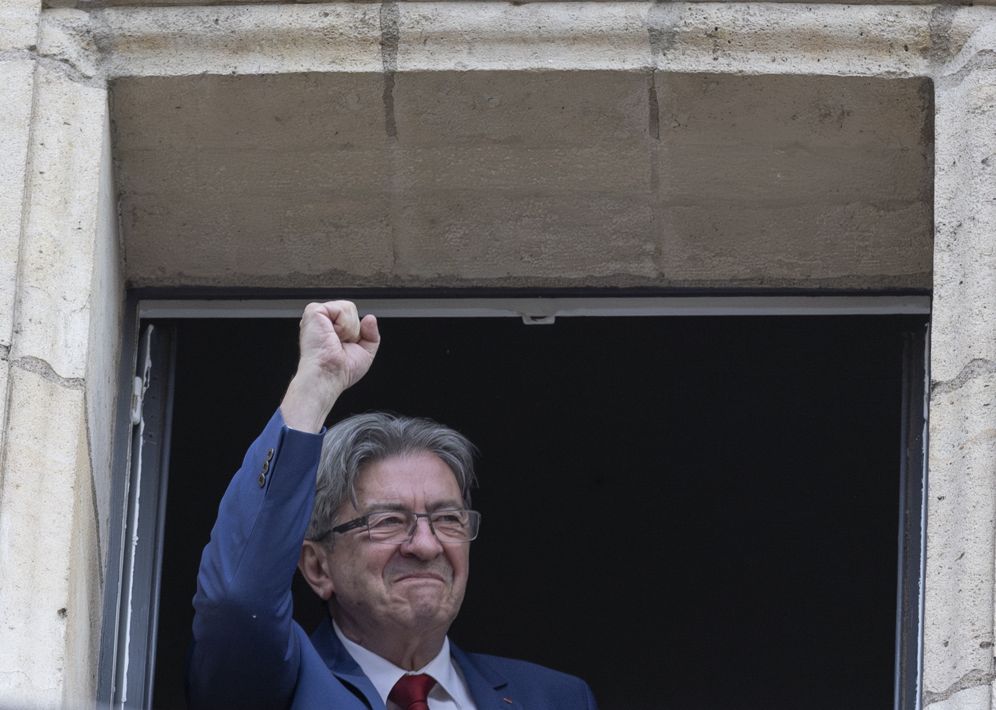 Paris (France), 07/07/2024.- Jean-Luc Melenchon leader of La France Insoumise (LFI) reacts after the announcement of the results of the second round of the legislative elections in Paris, France, 07 July 2024. France voted in the second round of the legislative elections on 07 July. According to the first official results, the left-wing New Popular Front (Nouveau Front populaire, NFP) was ahead of President Macron's party and Le Pen's far-right National Rally (RN). (Elecciones, Francia) EFE/EPA/ANDRE PAIN