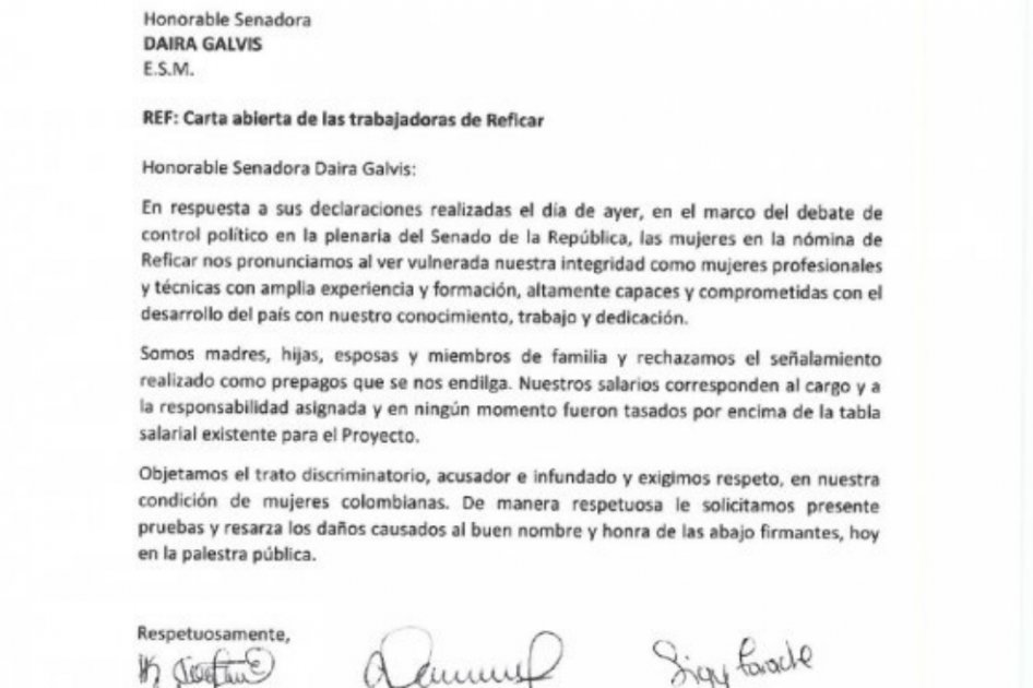 ‘No somos prepago’, le respondieron empleadas de Reficar a senadora