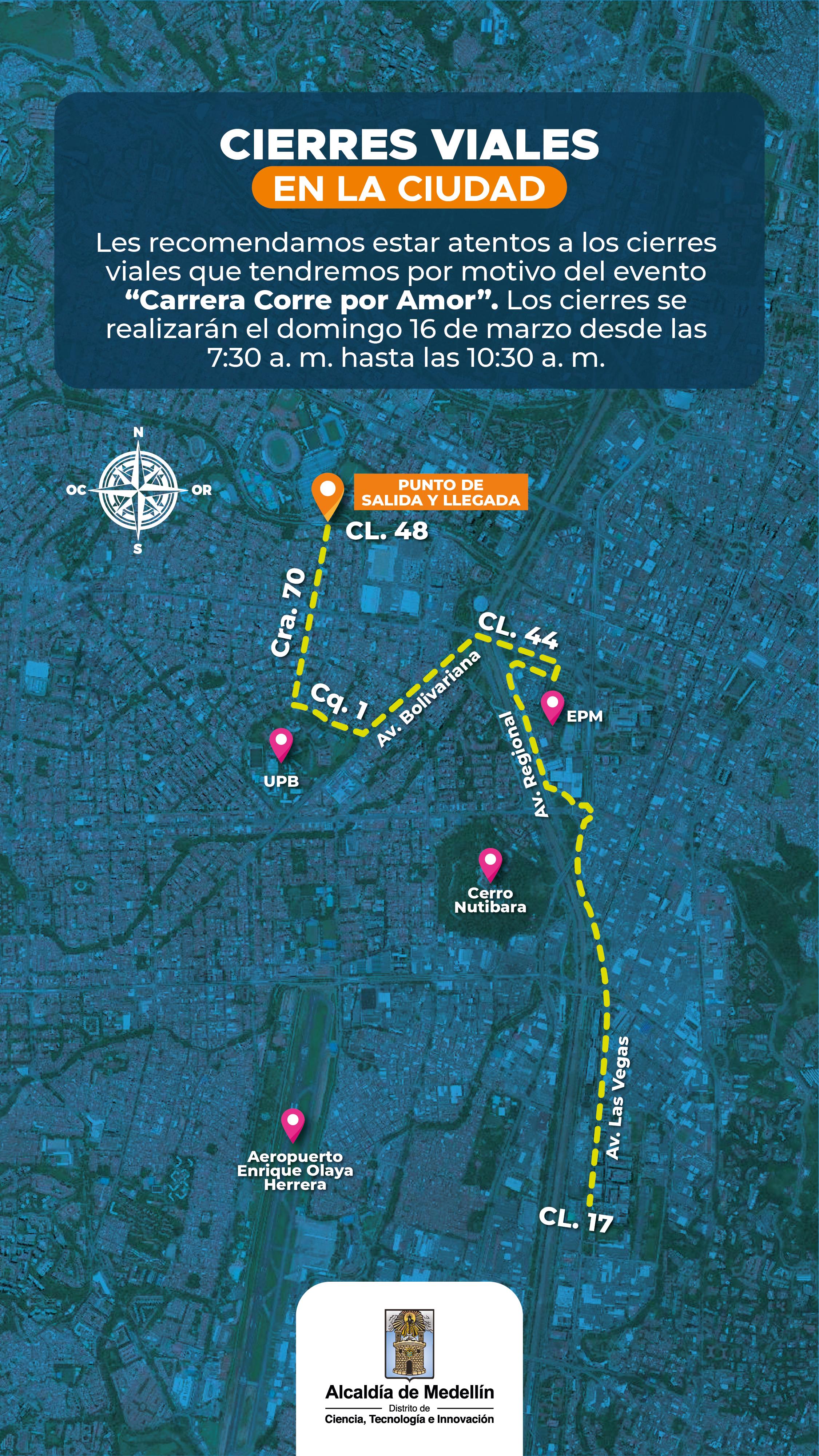 Las autoridades piden tomar vías alternas ante los cierres por la carrera que se realizará.