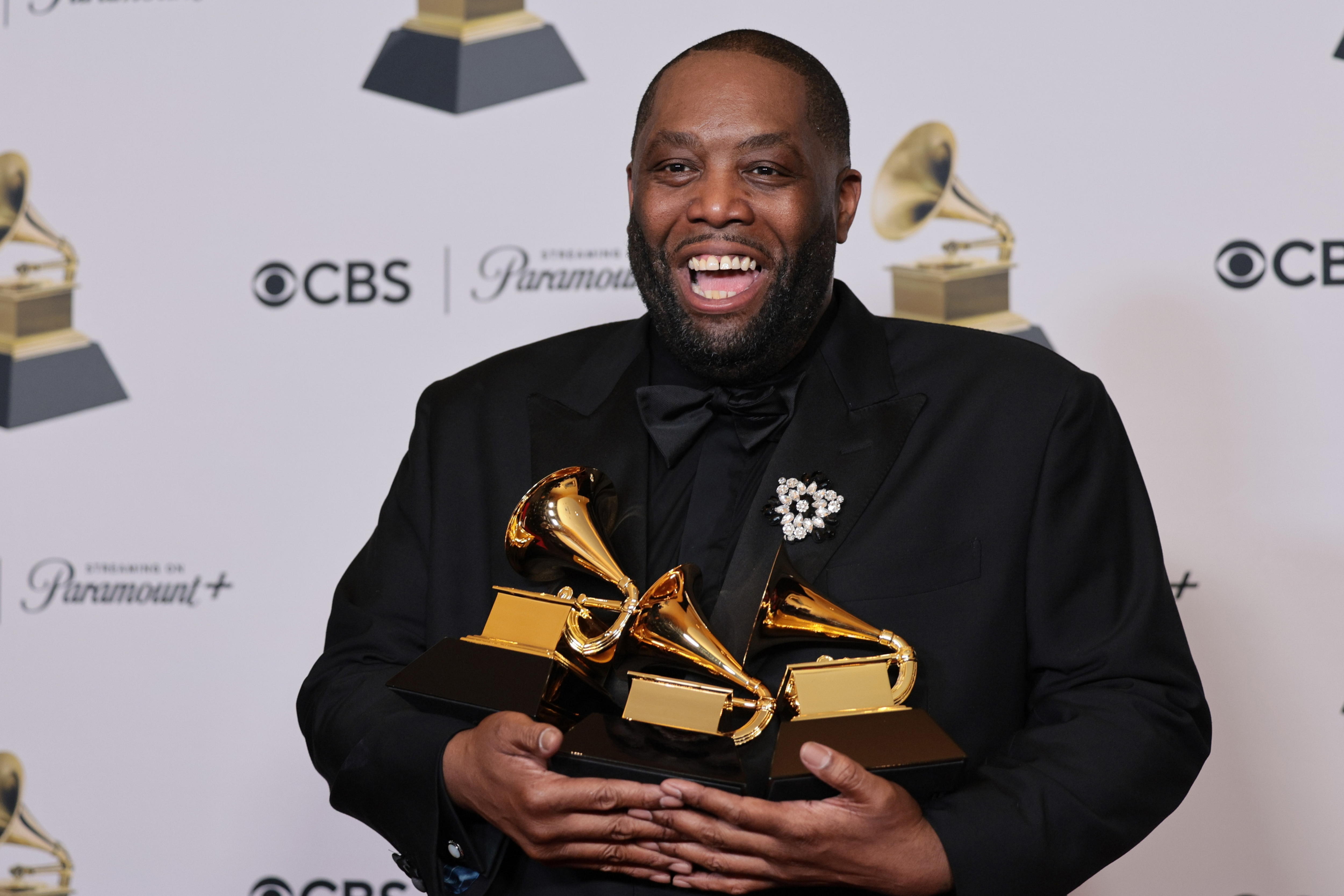 Los Angeles (United States), 04/02/2024.- Killer Mike, winner of the "Best Rap Album" award for "Michael", "Best Rap Performance" award for "Scientists & Engineers", and " Best Rap Song" award for "Scientists & Engineers", poses in the press room during the 66th annual Grammy Awards ceremony at Crypto.com Arena in Los Angeles, California, USA, 04 February 2024. EFE/EPA/ALLISON DINNER
