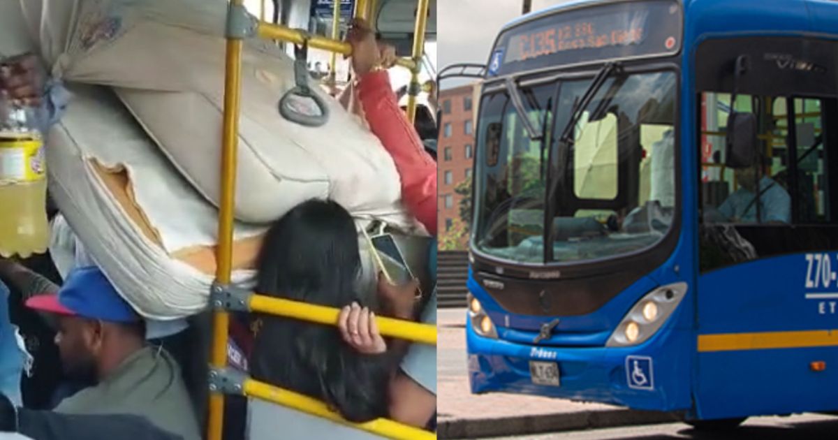 Video: ¡El colmo! Metieron un colchón en un SITP de Bogotá en plena hora pico