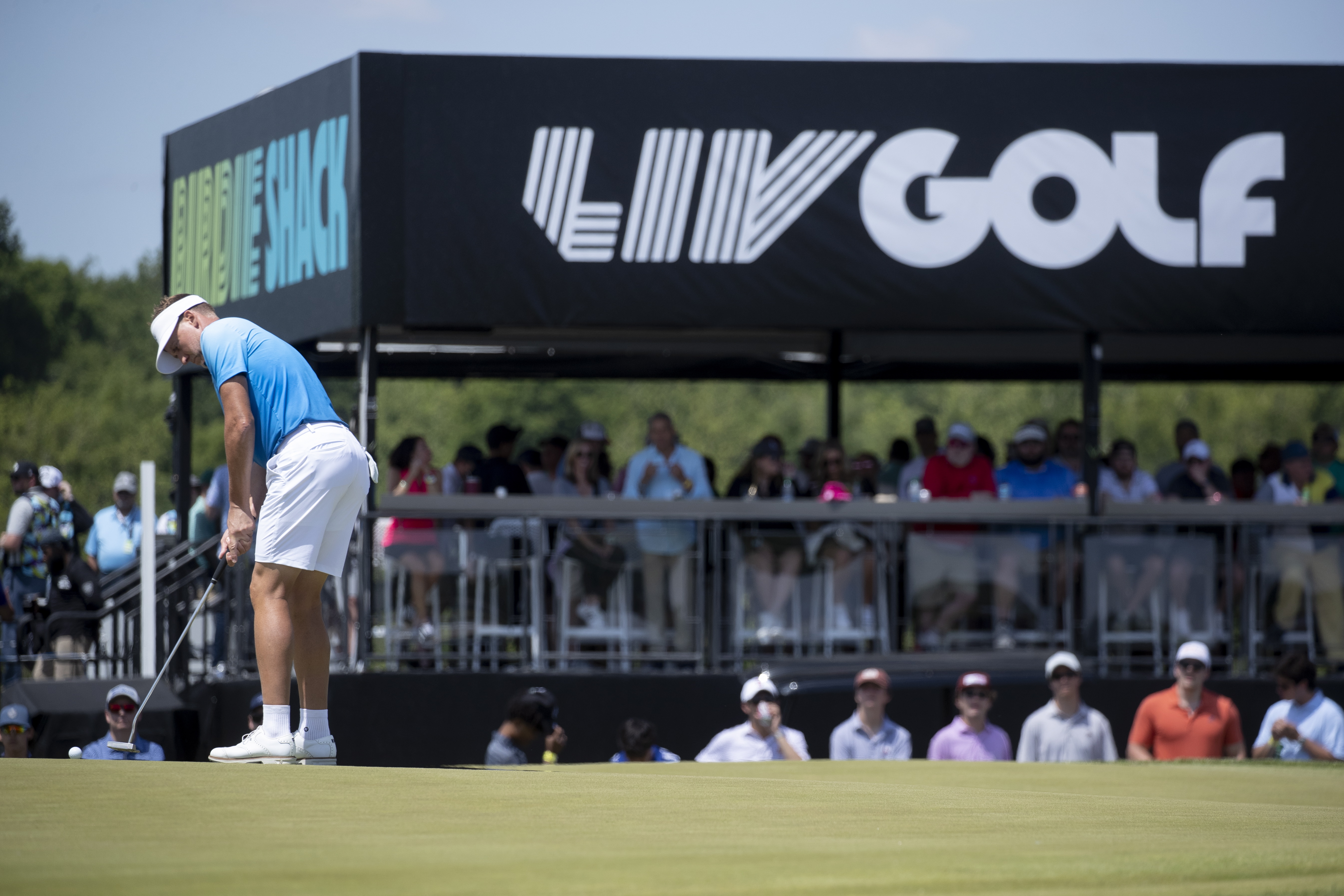 Sterling (United States), 26/05/2023.- (FILE) - Golfer Ian Poulter of England putts on the 4th green during the first round of 2023 LIV Golf DC at Trump National Golf Club in Sterling, Virginia, USA, 26 May 2023 (re-issued 06 June 2023). The PGA announced on 06 June 2023 that the PGA, LIV Golf and the DP World Tour reached a framework agreement to merge commercial operations under a new entity whose name is still to be decided. (Estados Unidos) EFE/EPA/MICHAEL REYNOLDS