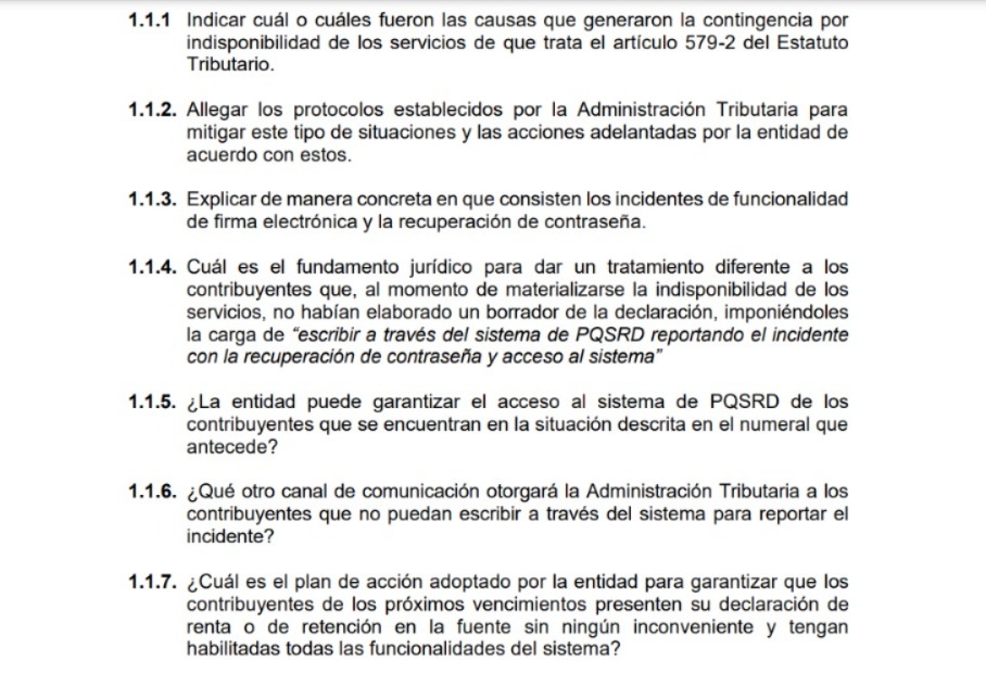 La Procuradora Delegada Segunda para la Vigilancia Preventiva de la Función Pública de la Procuraduría, mediante el oficio 1355 del 13 de agosto de 2024, solicitó información de la indisponibilidad de los servicios por inconvenientes en la firma y presentación de declaraciones.