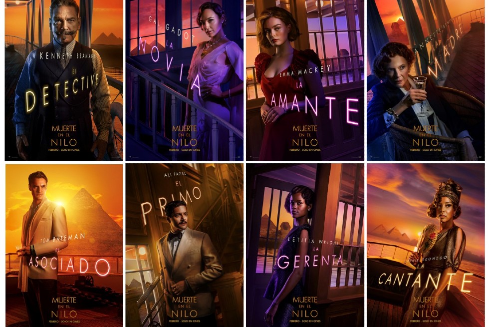 Estos son los pósters de los personajes principales de la película "Muerte en el Nilo".