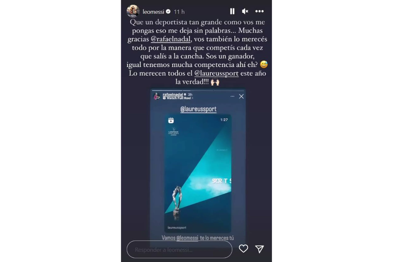 Captura de pantalla de la historia de Lionel Messi en Instagram.