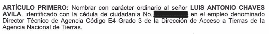 El decreto que ordenó el nombramiento de Luis Antonio Chaves Ávila.