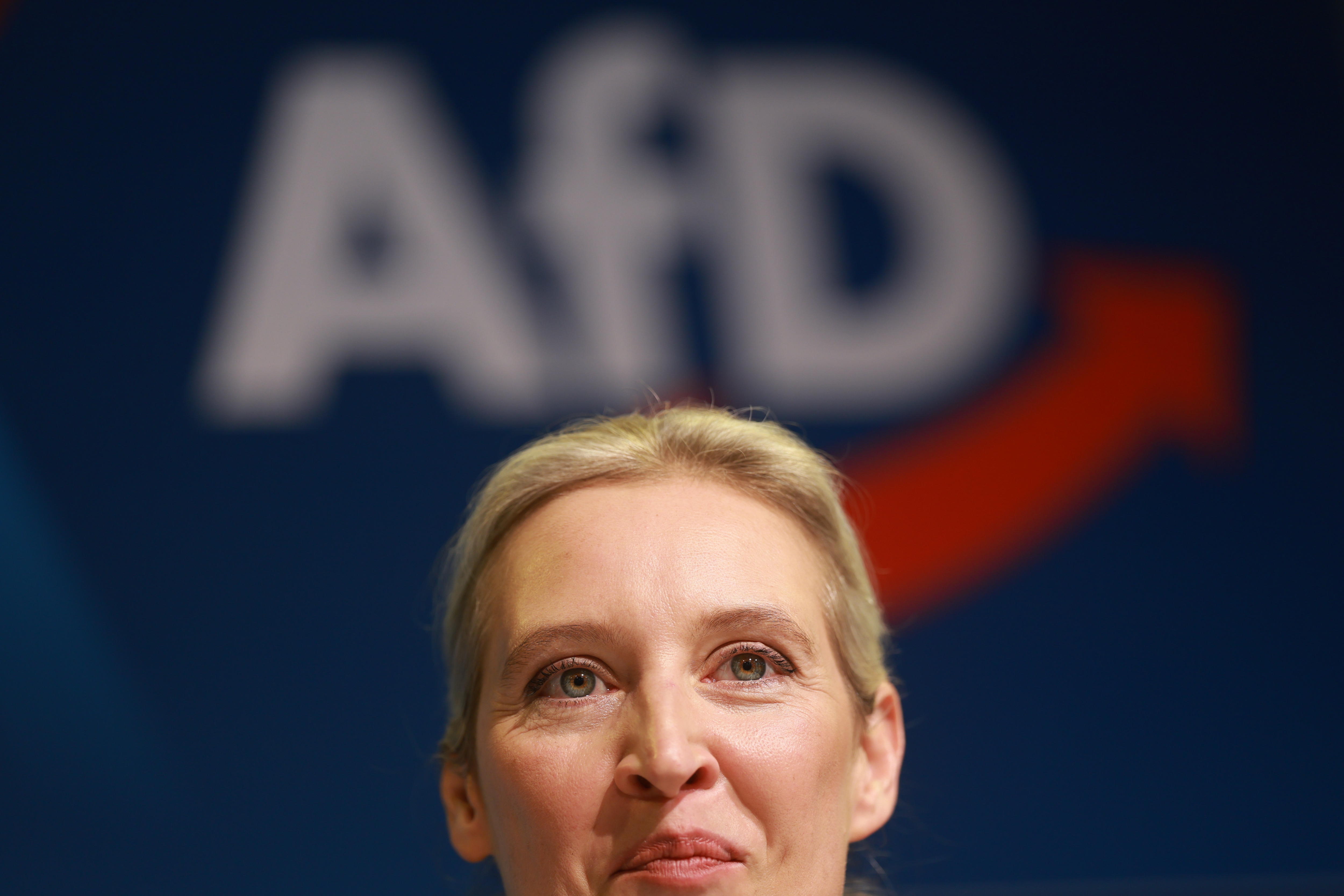Berlin (Germany), 07/12/2024.- Alternative for Germany (AfD) party and faction co-chairwoman Alice Weidel looks on during a press conference of the Alternative for Germany (AfD) in Berlin, Germany, 07 December 2024. The Alternative for Germany (AfD) party held a press conference to present their Chancellor candidate ahead of the upcoming German federal election. (Alemania) EFE/EPA/CLEMENS BILAN