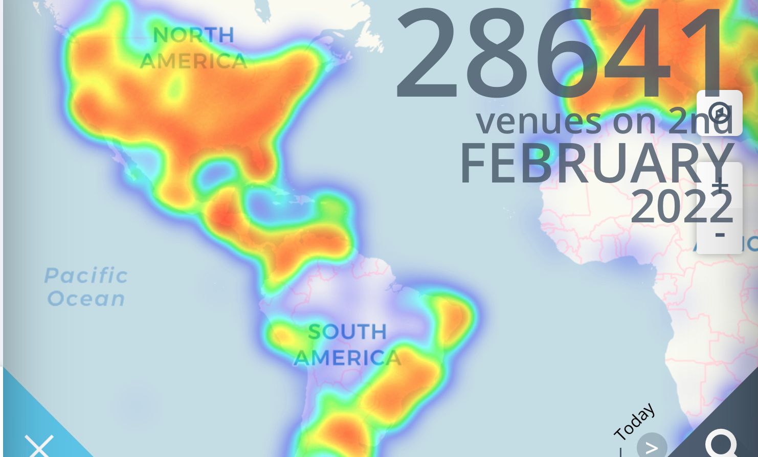 En este mapa de calor se muestran los países en donde hay más comercios que aceptan criptomonedas como medio de pago.