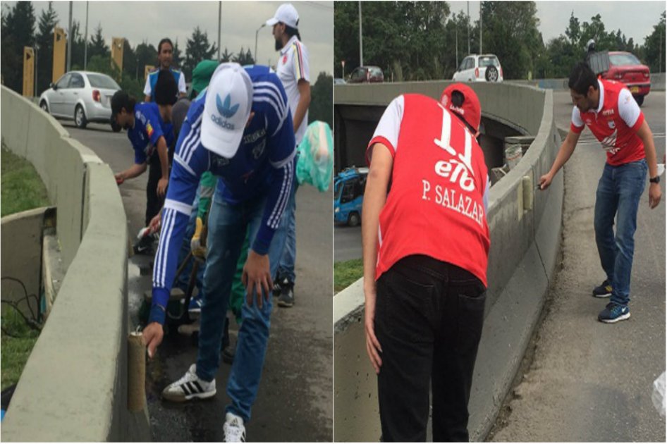 Barras de Millonarios y Santa Fe se encuentran para pintar puentes de Bogotá