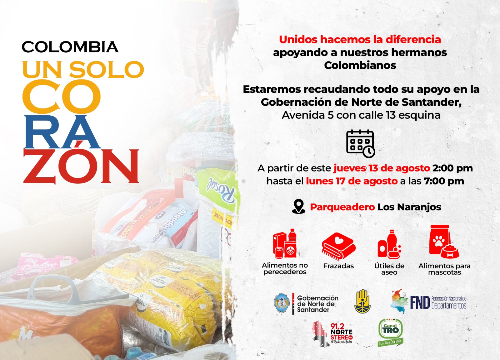 Norte de Santander activa centro de acopio para apoyar a damnificados por terremoto