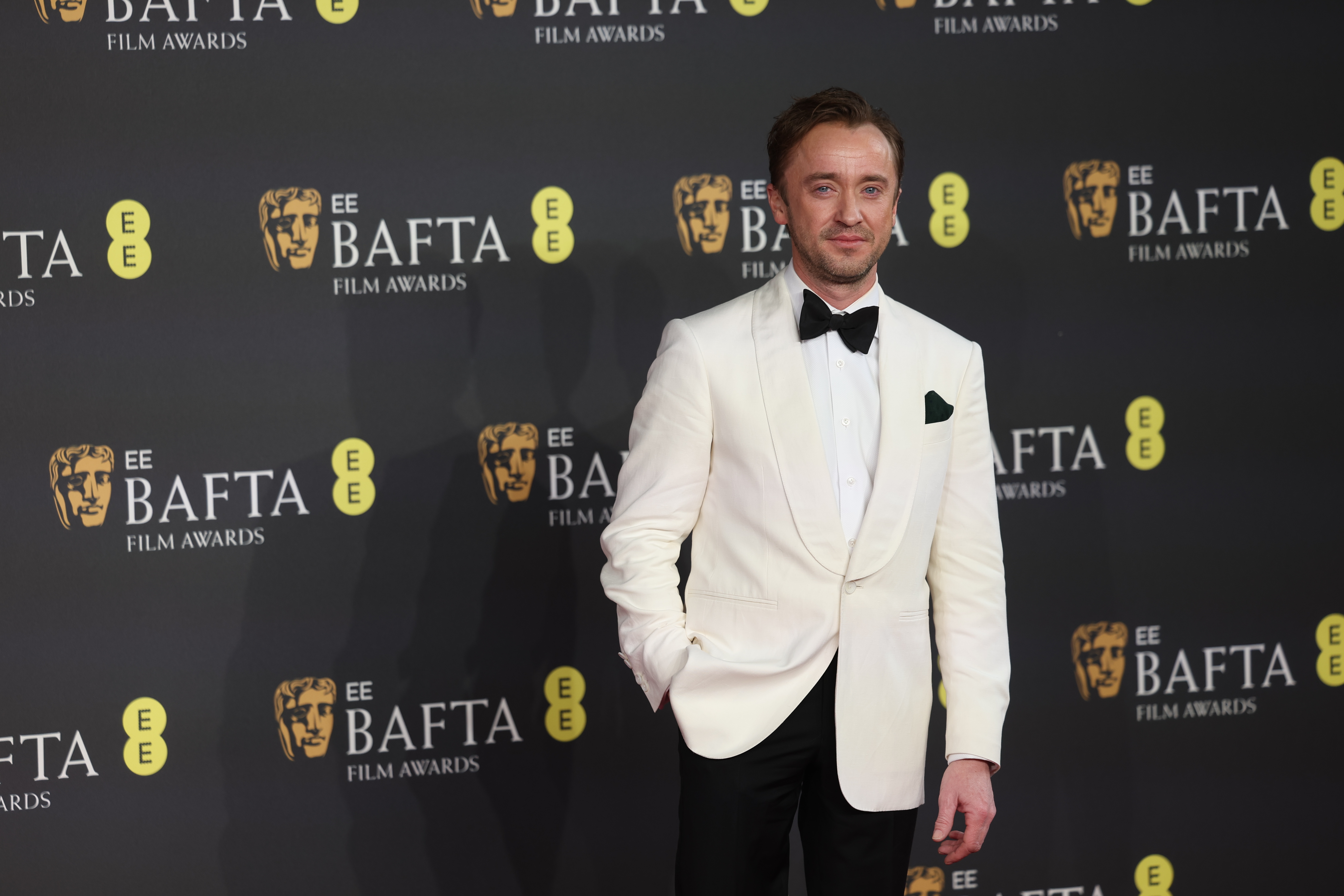 LONDON (United Kingdom), 16/02/2025.- British actor Tom Felton poses on the red carpet at the 2025 EE BAFTA Film Awards at the Royal Festival Hall in London, Britain, 16 February 2025. The ceremony is hosted by the British Academy of Film and Television Arts (BAFTA). (Cine, Reino Unido, Londres) EFE/EPA/ANDY RAIN