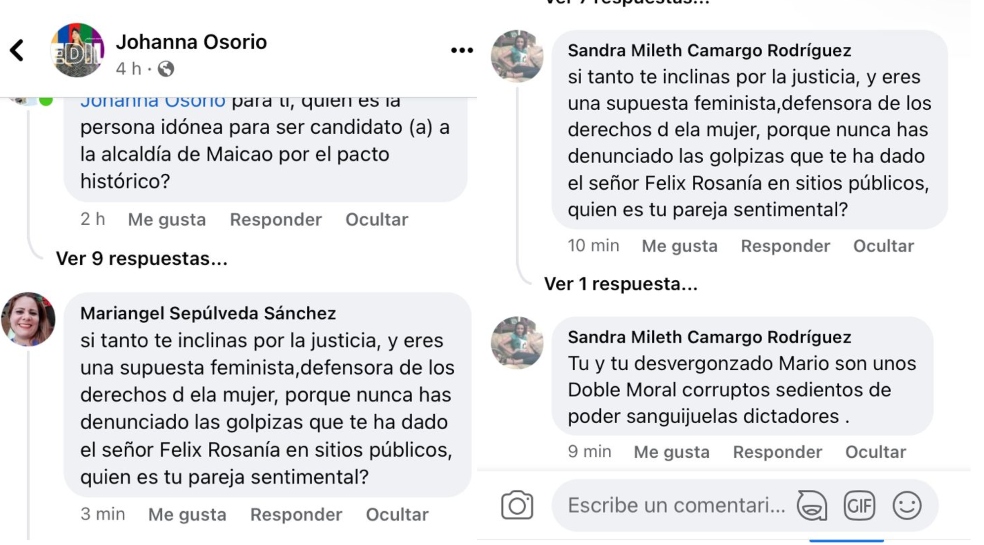Publicaciones en Facebook contra Johanna Osorio desde perfiles creados minutos u horas antes, entre cuyos contactos aparece Alí Ibrahim Fakih.