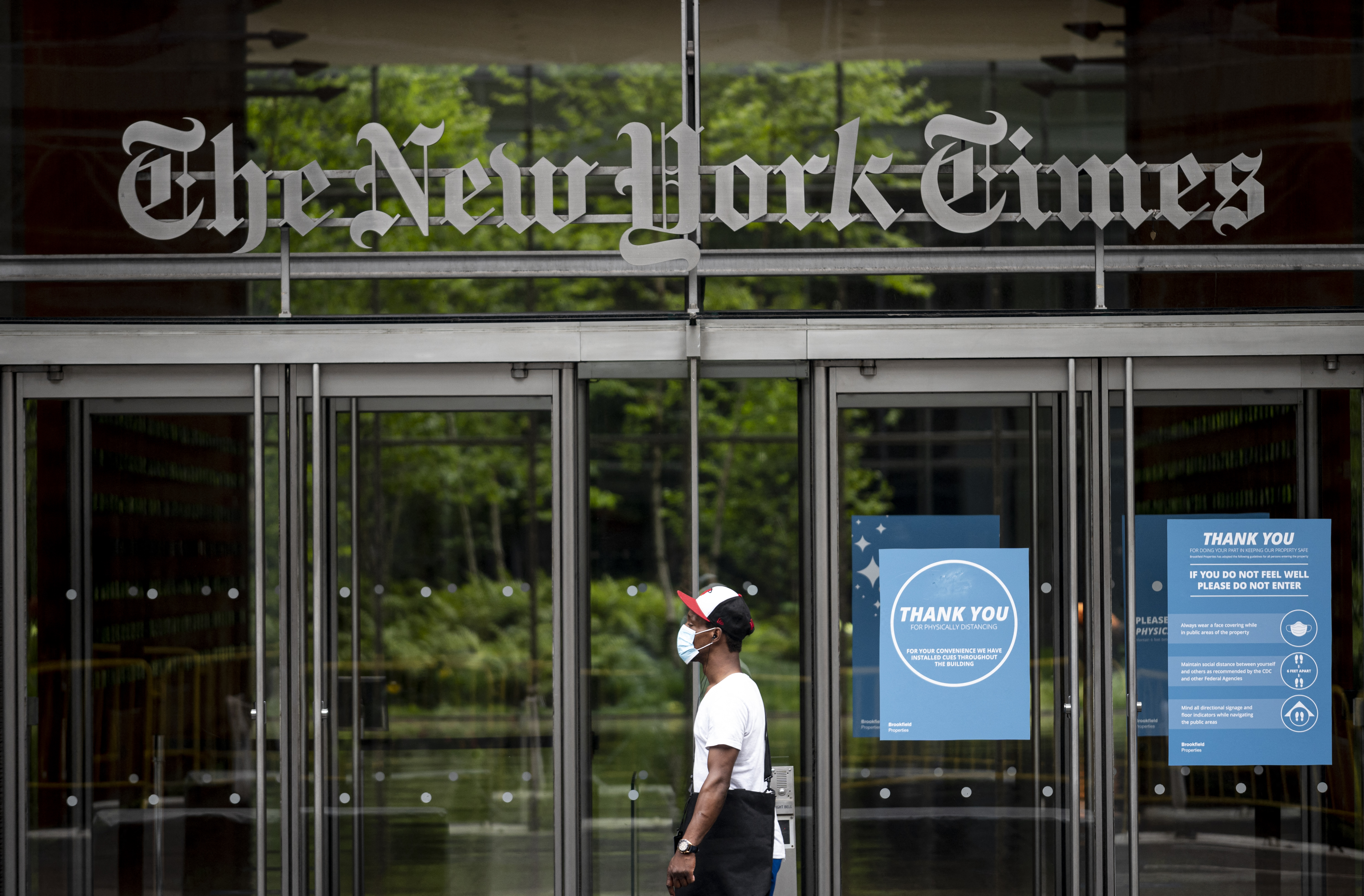 (FILES) (FILES) The New York Times building is seen on June 30, 2020 in New York City.