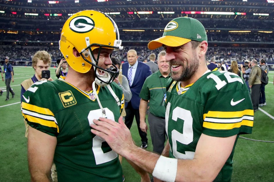 Mason Crosby y Aaron Rodgers lideraron a los Green Bay Packers contra los Dallas Cowboys. Foto: AFP