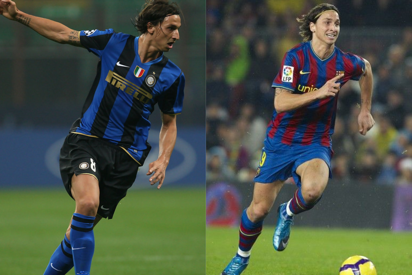 El delantero sueco jugó primero en el Inter de Milán (2006-09) donde ganó tres scudettos y una SuperCopa de Italia. Luego actuó solo una temporada (2009-10) en el equipo español bajo el mando de Guardiola.