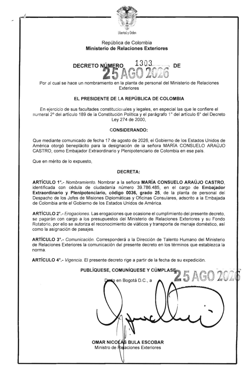 María Consuelo Araújo es la nueva embajadora en Estados Unidos