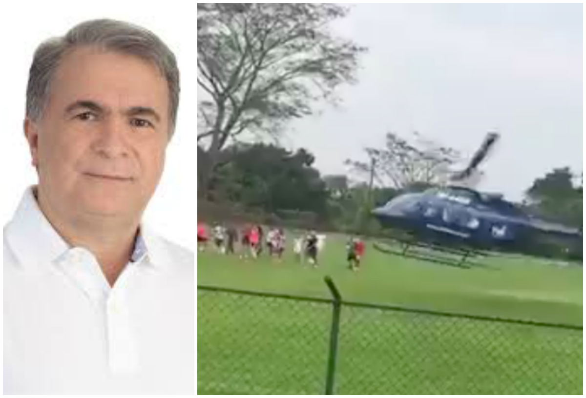 Helicóptero con senador a bordo aterriza en una cancha llena de jóvenes