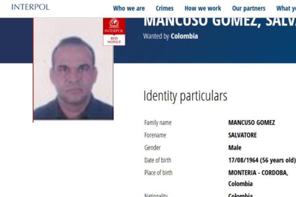 Interpol publicó las circulares rojas contra Salvatore Mancuso