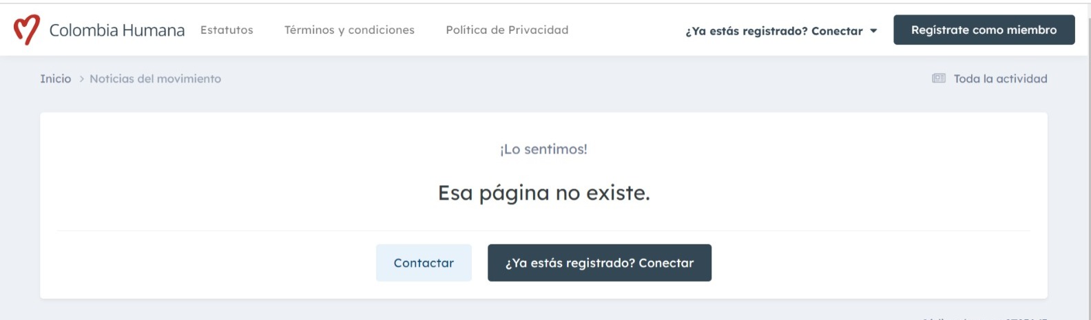 Esta es la página a la que dirige el código QR del comunicado de la Colombia Humana.