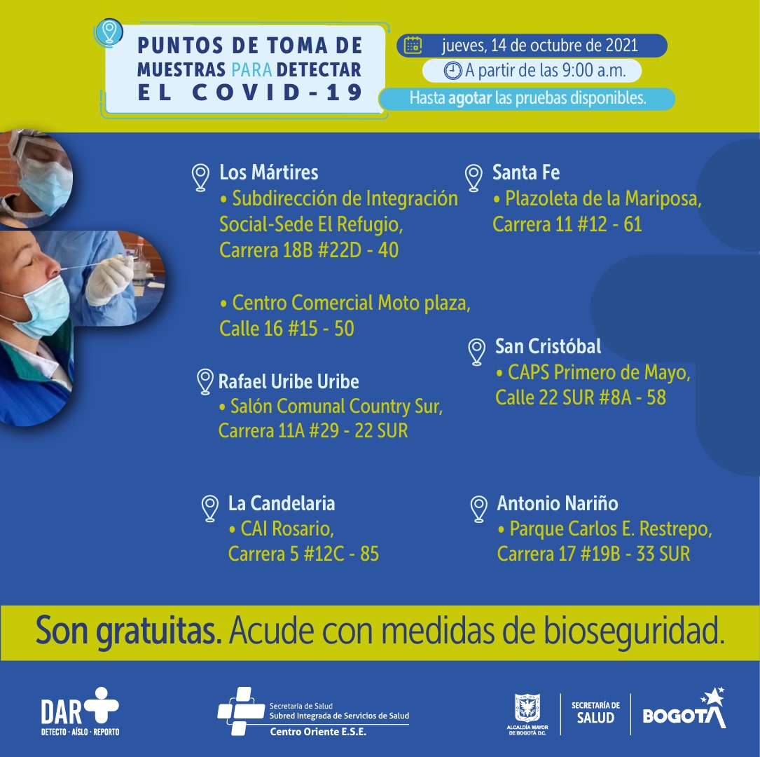 ¿Dónde hay pruebas gratuitas para Covid-19 este jueves en Bogotá?