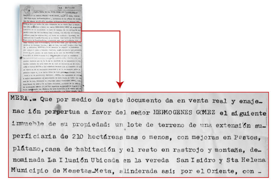 Esta es la parte del contrato en la que se establecen los linderos de la propiedad vendida.